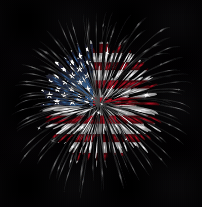 A Fireworks Display With An American Flag In The Center GIF