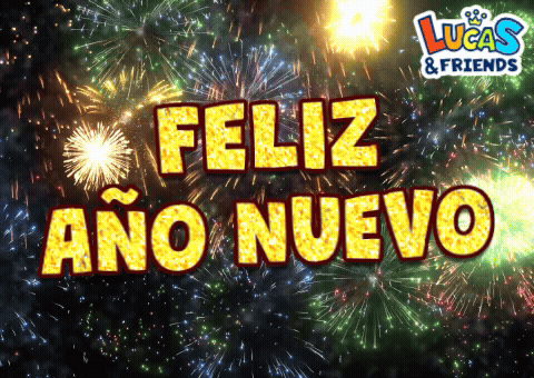 A Fireworks Display With The Words Feliz Ano Nuevo In The Foreground GIF