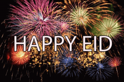 A Fireworks Display With The Words Happy Eid Written In White GIF