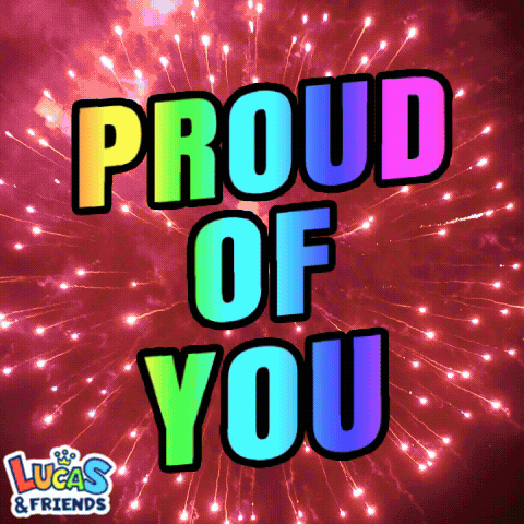 A Fireworks Display With The Words " Proud Of You " In The Foreground GIF