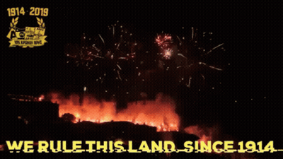A Fireworks Display With The Words " We Rule This Land Since 1914 " GIF