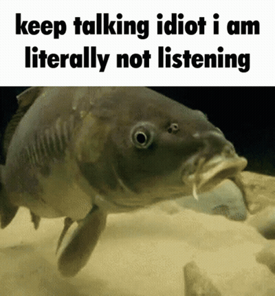 A Fish With The Words Keep Talking Idiot I Am Literally Not Listening GIF