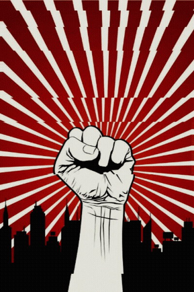 A Fist Is Raised In The Air With A Red And White Background GIF