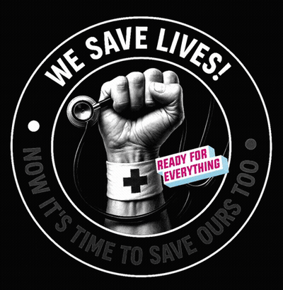 A Fist With A Stethoscope Around It And The Words We Save Lives GIF