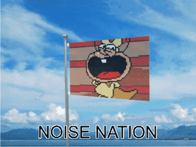 A Flag That Says Noise Nation With A Picture Of A Cartoon Character GIF