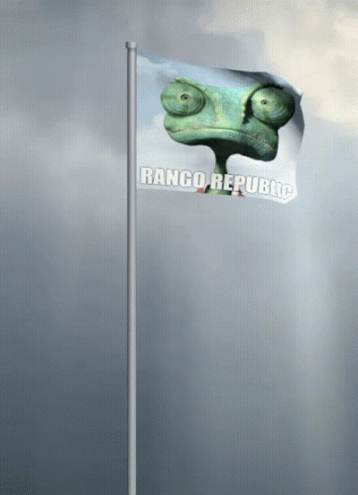 A Flag That Says Rango Republic With A Lizard On It GIF