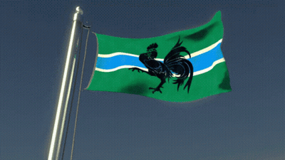 A Flag With A Black Rooster On It GIF