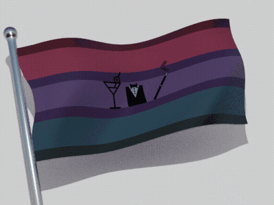 A Flag With A Man In A Tuxedo And A Martini Glass GIF