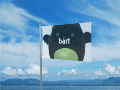 A Flag With A Picture Of A Black Bear And The Word Bart On It GIF