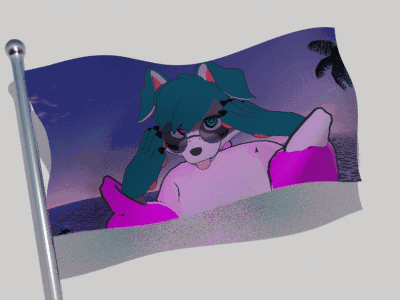 A Flag With A Picture Of A Dog With Blue Hair GIF