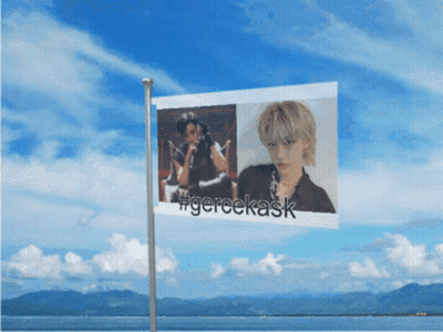 A Flag With A Picture Of A Girl And The Words #Gereekask GIF