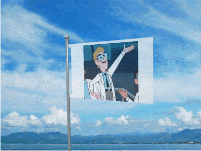 A Flag With A Picture Of A Man In A Lab Coat And Tie GIF