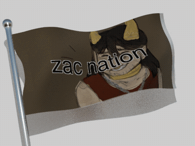 A Flag With A Picture Of A Man With Horns And The Words Zac Nation On It GIF