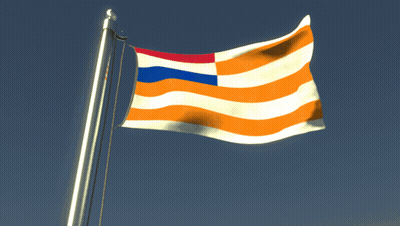 A Flag With Orange White And Blue Stripes Is Flying In The Wind GIF