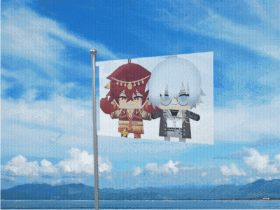 A Flag With Two Anime Characters On It GIF