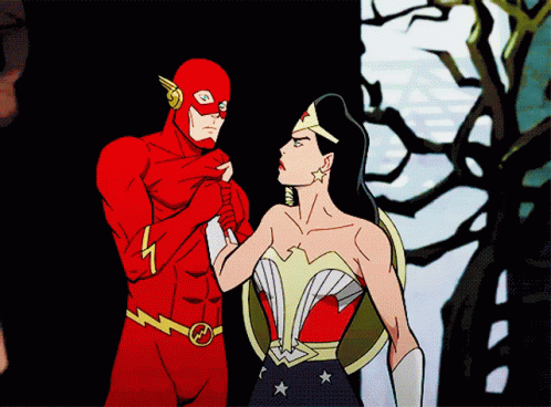 A Flash And Wonder Woman Standing Next To Each Other GIF