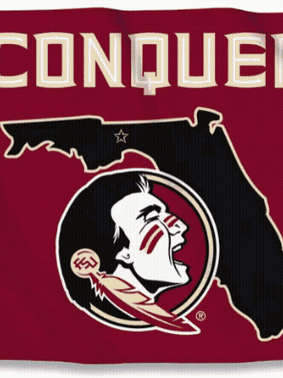 A Florida State Flag With The Word Conquer On The Top GIF