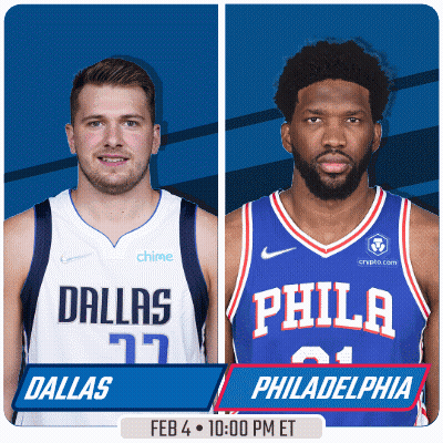 a flyer for a basketball game between dallas and philadelphia on feb 4