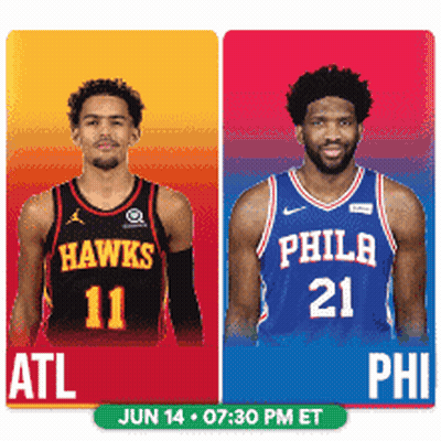 A Flyer For A Basketball Game Between The Hawks And Philadelphia 76Ers GIF