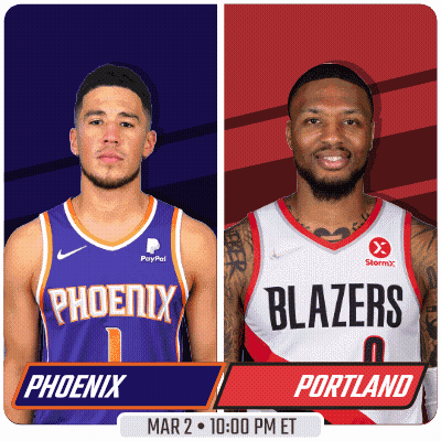 A Flyer For A Basketball Game Between The Phoenix And Portland Blazers GIF