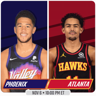 A Flyer For A Basketball Game Between The Phoenix Suns And The Atlanta Hawks GIF