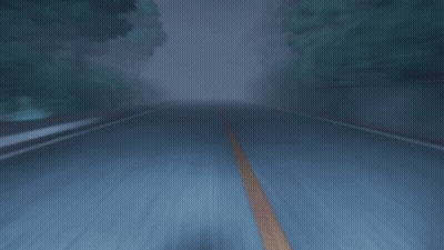 A Foggy Road With A Red Line On The Right GIF