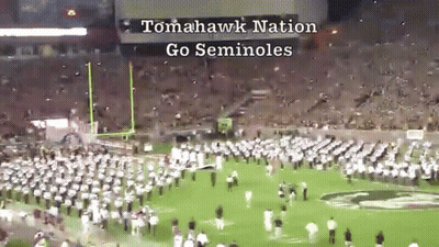 A Football Field With The Words Tomahawk Nation Go Seminoles On The Bottom GIF