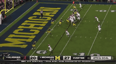 A Football Game Between Alabama And Michigan Is Being Shown On Espn GIF