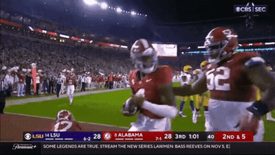 A Football Game Between Lsu And Alabama Is Being Broadcast On Cbs GIF
