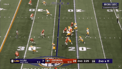 A Football Game Between Lsu And Georgia Is Being Broadcast On Cbs GIF