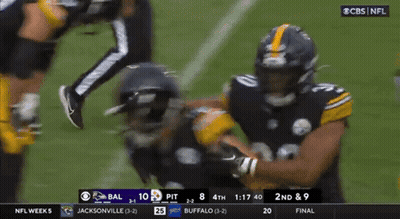 A Football Game Between Pittsburgh And Buffalo Is Being Broadcast On Cbs GIF