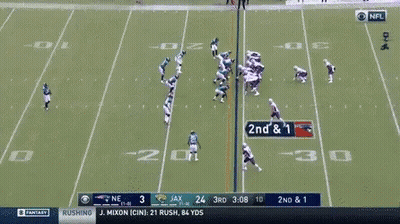 A Football Game Between The Jaguars And The Patriots On Cbs GIF