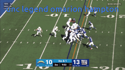 A Football Game Between The La Chargers And The New York Giants Is Being Shown On Cbs Sports GIF