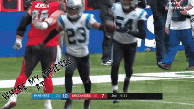 A Football Game Between The Panthers And Buccaneers Is Being Played GIF