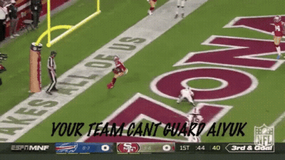 A Football Game Between The San Francisco 49Ers And The Buffalo Bills Is Being Shown On Espn GIF
