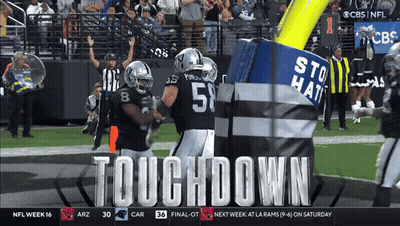A Football Game Is Being Played And The Word Touchdown Is On The Screen GIF