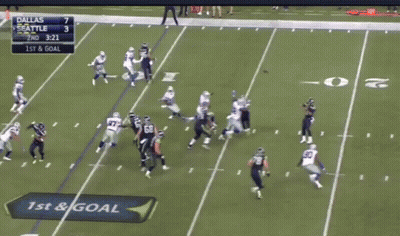 A Football Game Is Being Played Between Dallas And Seattle And The Score Is 7 To 3 GIF