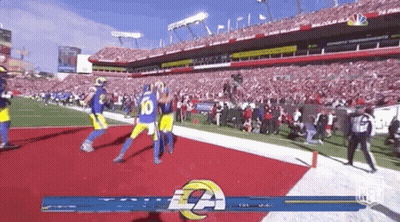 a football game is being played in a stadium with a lot of people in the stands .