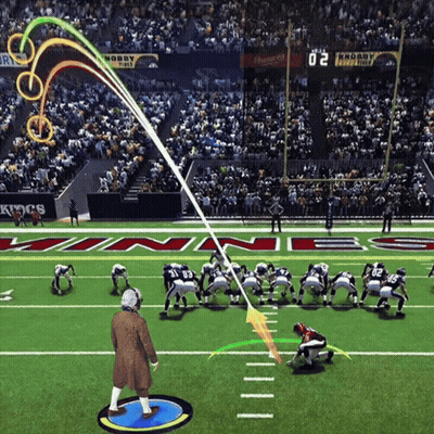 A Football Game Is Being Played In A Stadium With A Scoreboard That Says 20 On It GIF