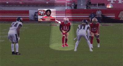 A Football Game Is Being Played In Front Of A Sunday Night Football Sign GIF
