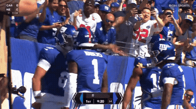 A Football Game Is Being Played On Cbs Sports And The Score Is 34 To 1 GIF