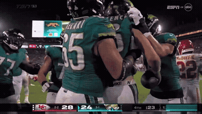 A Football Game Is Being Played On Espn And The Score Is 28 To 24 GIF