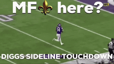 A Football Game Is Being Played With The Words " Diggs Sideline Touchdown " On The Bottom GIF