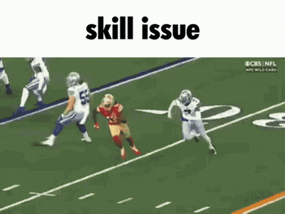 A Football Game Is Being Shown On Cbs And The Words Skill Issue Are On The Bottom Of The Screen GIF
