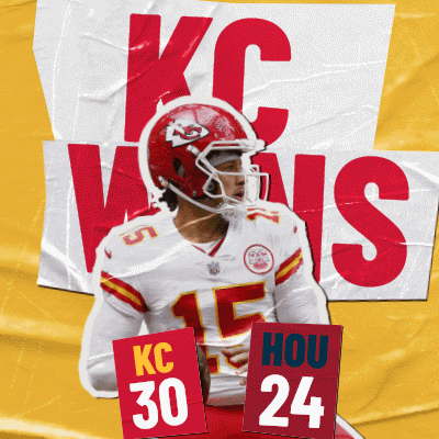 A Football Player From The Kansas City Chiefs Is Holding A Sign That Says Kc 30 Hou 24 GIF