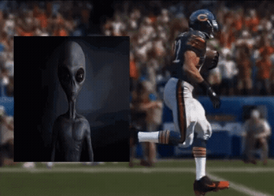 A Football Player In A Bears Uniform Is Kicking The Ball GIF