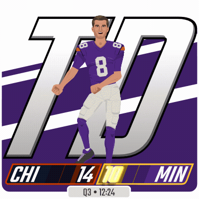 A Football Player In A Purple Uniform With The Number 8 On It GIF