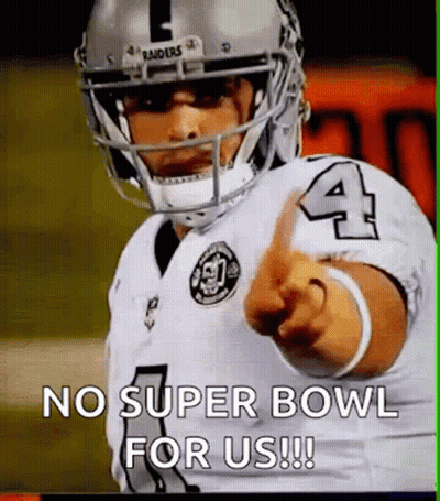 A Football Player Is Pointing At The Camera With The Words `` No Super Bowl For Us ! '' GIF
