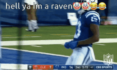 A Football Player Is Running On A Field With The Words Hell Ya Im A Raven Behind Him GIF