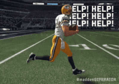 A Football Player Is Running On A Field With The Words Help Written On The Bottom GIF